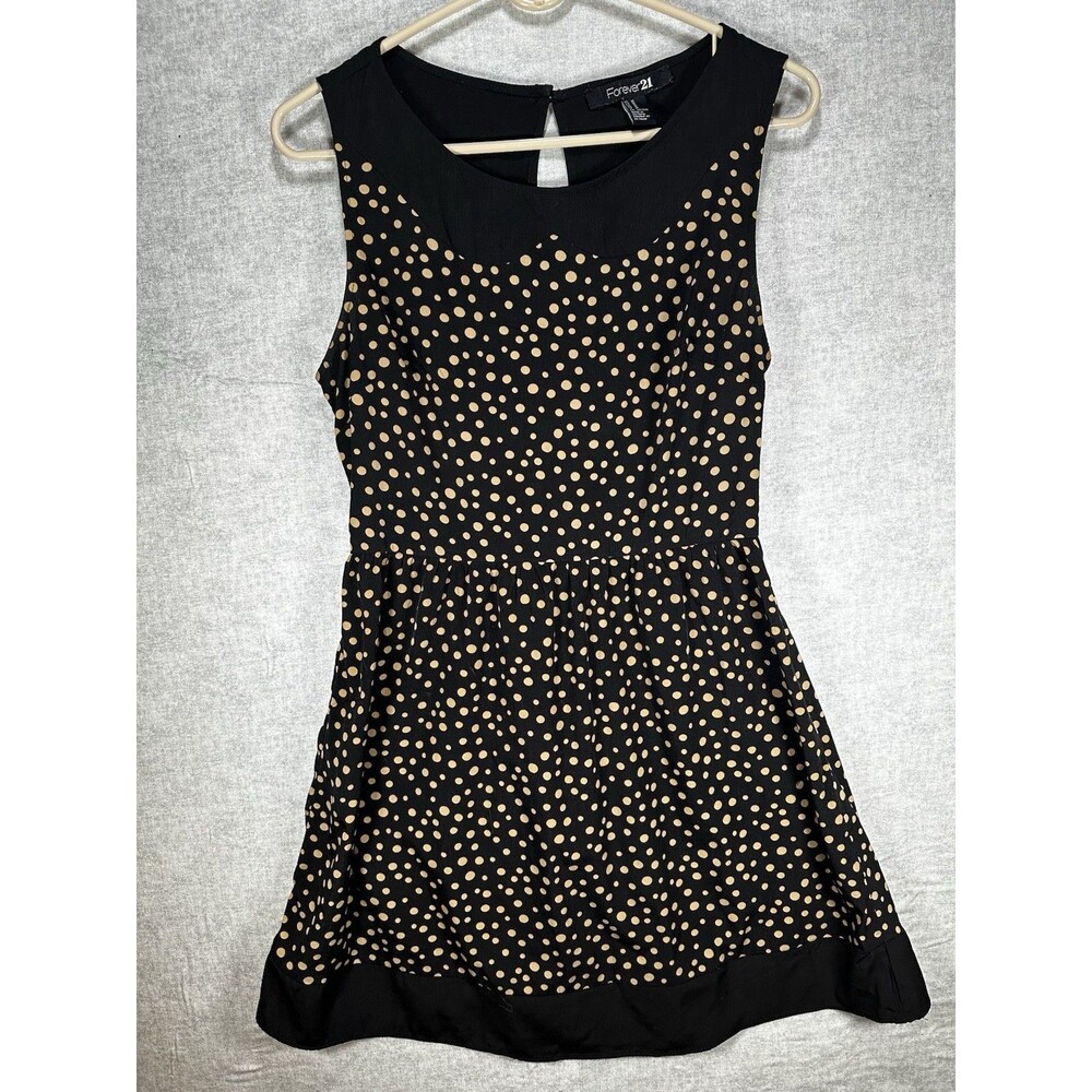 Forever 21 Black and Gold Polkadot Mini Dress Key hole back Women’s Size Med